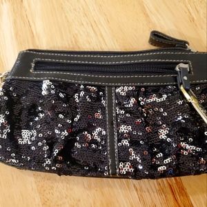 Rosetti Black Sequin Wristlet Handbag Cosmetics Bag